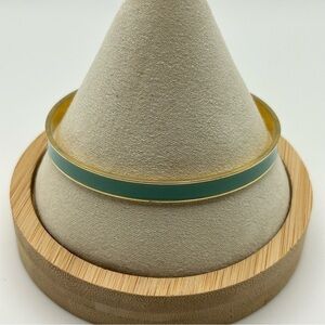 Gold Tone with Green Enamel Classic Metal Slim Bangle